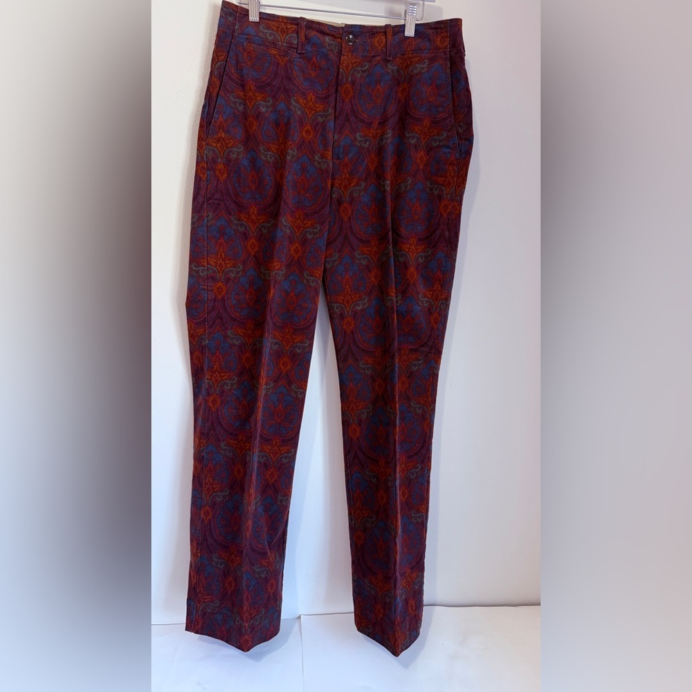 Banana Republic Men's Corduroy Pants - Burgundy and Blue Patterned Relaxed Fit